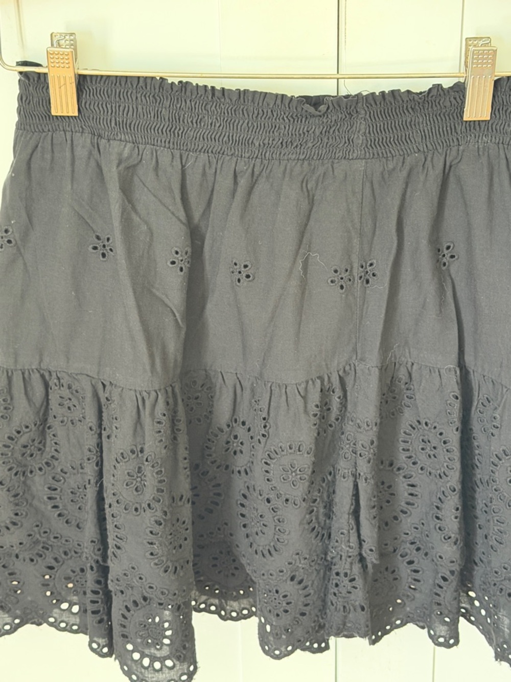 Black Eyelet Tiered Mini Skirt